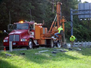 Guardrail Post Installation with Rock Drill